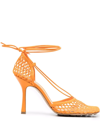 Bottega Veneta Stretch Square-toe Ankle-strap Mesh Pumps In Orange