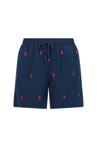 Polo Ralph Lauren Logo Embroidered Drawstring Shorts In Blue