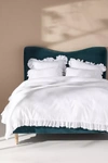 Anthropologie Ruffled Organic Spa Sateen Duvet Cover In White