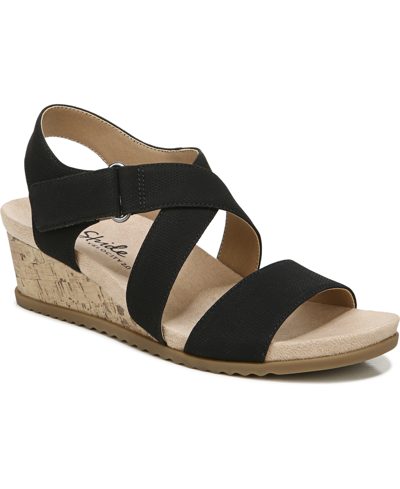 Lifestride Sincere Strappy Wedge Sandals In Black Faux Leather