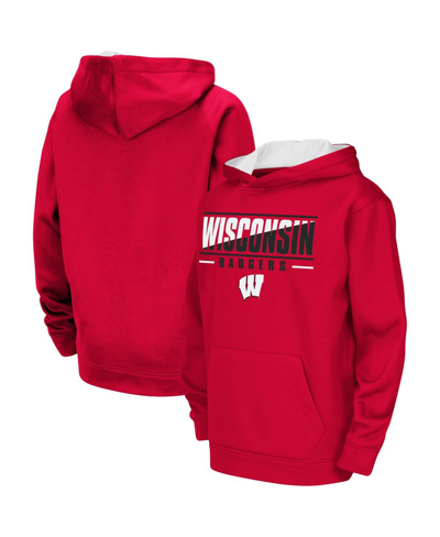 Colosseum Youth Boys  Red Wisconsin Badgers Dean Slash Stack Pullover Hoodie