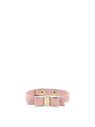 Ferragamo Vara Bow Leather And Brass Bracelet In Pink