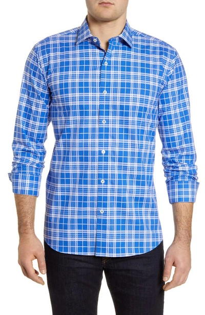 Bugatchi Shaped Fit Plaid Button-up Shirt In Sapphire