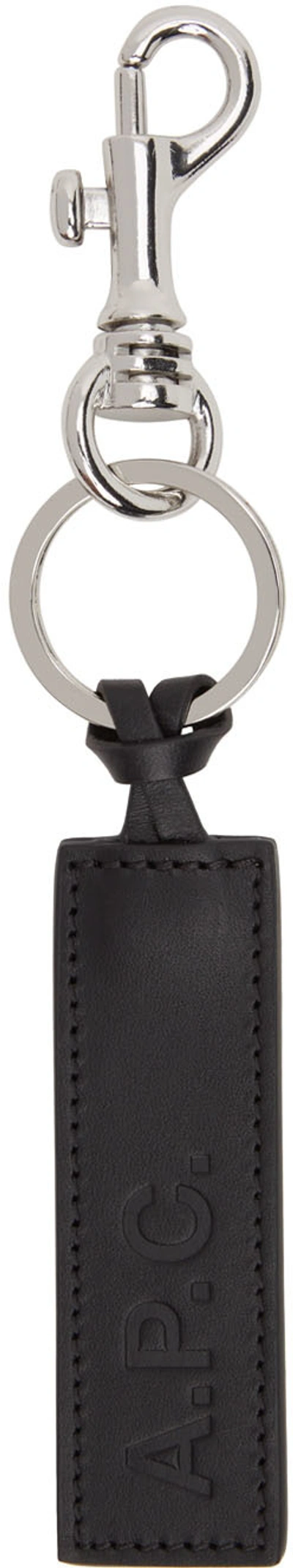 Apc Logo-debossed Leather Key Ring In Black