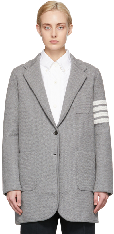 Thom Browne Grey Jacquard Knit Blazer In Light Grey 055