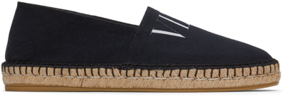 Valentino Garavani Black Canvas Vltn Espadrilles In Nero-bianco/naturale