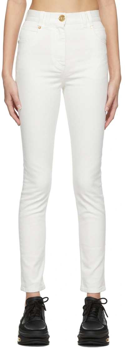 Balmain Logo-buttons Skinny Jeans In Blanc