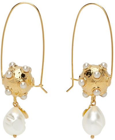 Erdem Gold Pearl Sphere Long Earrings In White/gold