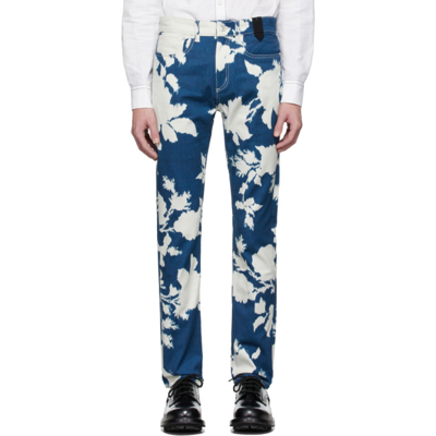 Erdem Oliver Bleached Floral-print Slim-leg Jeans In Blue