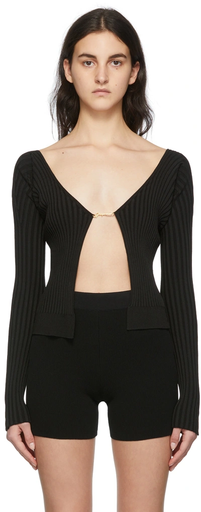 Jacquemus La Neve Fluffy Charm-logo Cardigan In Black