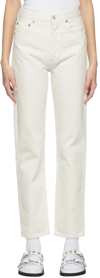 Agolde White Cotton 90's Pinch Waist Jeans In Beige