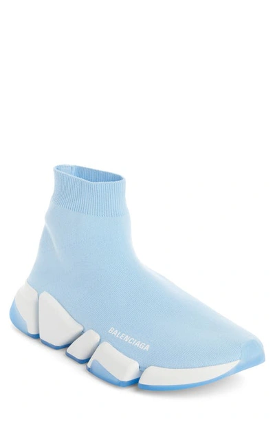 Balenciaga Speed 2.0 Transparent Sole Sock Sneaker In Blue
