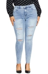 City Chic Rock 'n' Roll Ripped Skinny Jeans In Light Wash