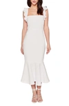 LIKELY HARA RUFFLE STRAP MIDI DRESS