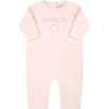 MONCLER PINK JUMPSUIT FOR BABY GIRL WITH EMBROIDERED LOGO