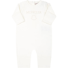 MONCLER IVORY JUMPSUIT FOR BABYKIDS WITH EMBROIDERED LOGO