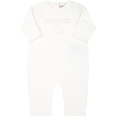 Moncler Ivory Jumpsuit For Babykids With Embroidered Logo
