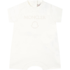 MONCLER IVORY ROMPER FOR BABYKIDS WITH EMBROIDERED LOGO