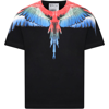 MARCELO BURLON COUNTY OF MILAN BLACK T-SHIRT FOR BOY WITH ICONIC RED AND BLUE WINGS