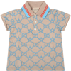 GUCCI BEIGE POLO SHIRT FOR BABY BOY WITH DOUBLE GG