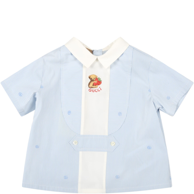 Gucci Multicolor Shirt For Baby Boy With Bear In Light Blue
