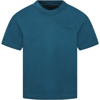 BALENCIAGA PETROLEUM GREEN T-SHIRT FOR KIDS WITH LOGO