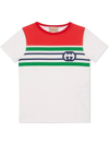 GUCCI WHITE AND RED COTTON JERSEY T-SHIRT
