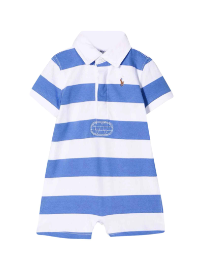 Ralph Lauren Kids' Polo Pony Newborn Striped Romper In Blu/bianco