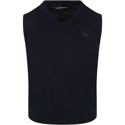 Armani Collezioni Kids' Blue Vest For Boy With Iconic Eagle