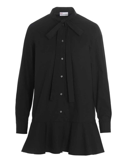 Red Valentino Ruffled Cotton-blend Poplin Shirt In Black