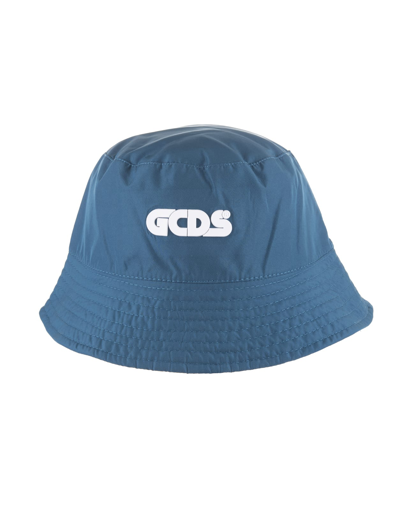 Gcds Man Blue And Camouflage Reversible Bucket Hat With Logo