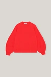 Ganni Software Isoli Puff Sleeve Sweatshirt Flame Scarlet Size Xs In Red