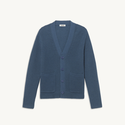 Sandro Ribbed Wool Blend Cardigan Sweater In Blue Grey