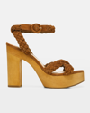 Veronica Beard Gael Suede Braided Ankle-strap Platform Sandals In Hazelwood