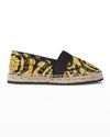 Versace Girl's Greca Barocco Flat Espadrilles In Black Gold