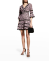 SHANI SURPLICE-NECK BELL-SLEEVE LACE DRESS