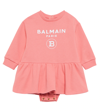 BALMAIN BABY LOGO COTTON SWEATSHIRT DRESS