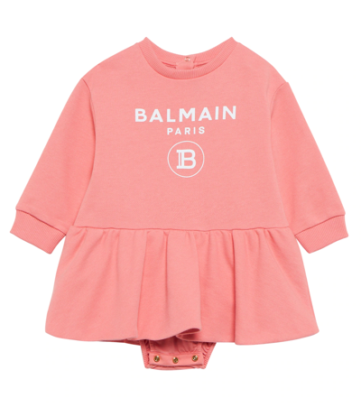 Balmain Babies' Kids Ruffled Sweatshirt Dress (6-36 Months) In 533-corallo