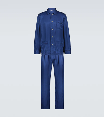 Derek Rose Woburn Striped Silk Pyjama Set In Navy