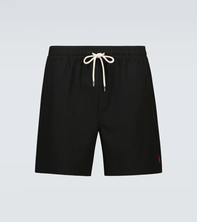Polo Ralph Lauren Black Swim Shorts With Elasticated Waist And Embroidered Pony Logo On The Front In Fabric Man In Polo Black
