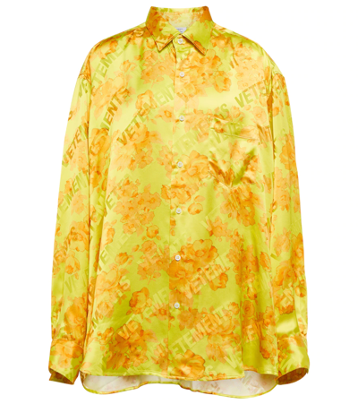 Vetements Acid Flower-print Silk-blend Shirt In Yellow