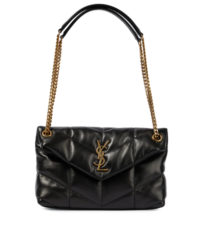 Saint Laurent Loulou Puffer Small Leather Shoulder Bag In Nero Gold
