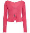 Jacquemus Pralù Cropped Embellished Ribbed-knit Cardigan In Pink