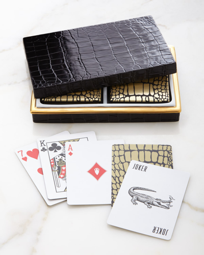 L'objet Crocodile-embossed Box With Playing Cards In Black