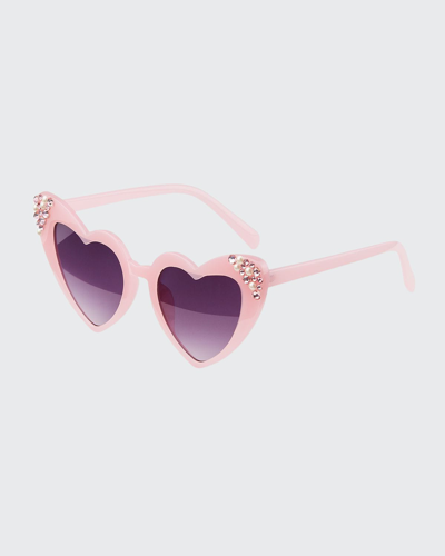 Bari Lynn Kids' Girl's Beaded Crystal Embellished Heart Sunglasses