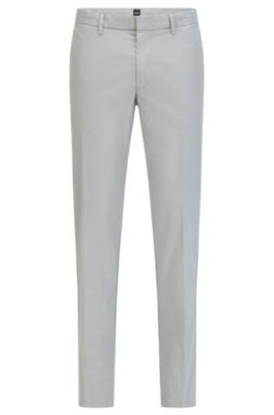 Hugo Boss Slim Fit Chinos In Micro Patterned Stretch Cotton In Light Grey