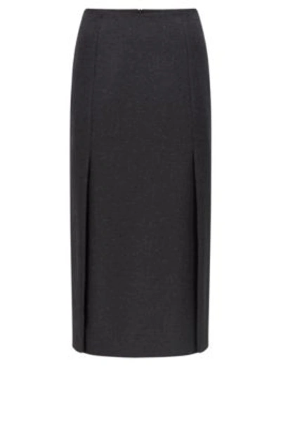 Hugo Boss Regular-fit Pencil Skirt In Virgin Wool And Cashmere In Light Grey