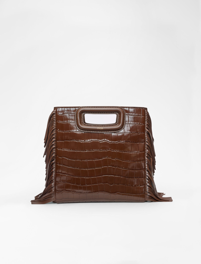 Maje Crocodile-effect Embossed Leather M Bag In Brown ModeSens