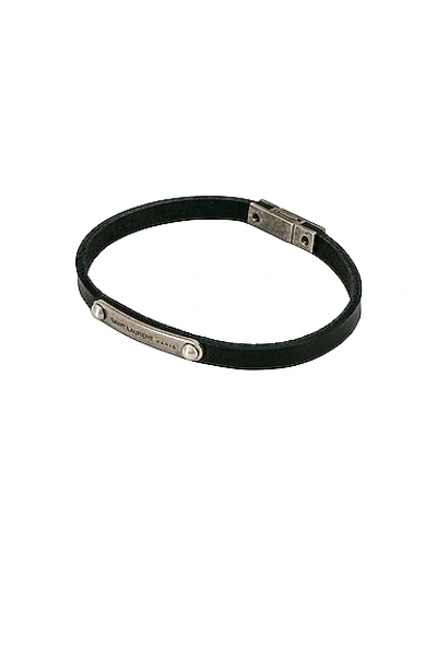 Saint Laurent Black Leather Id Plaque Bracelet