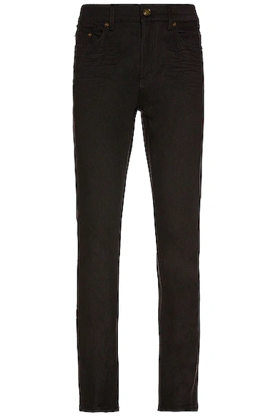 Saint Laurent Skinny 5 Pockets Medium Waist Cropped Jean In Used Black